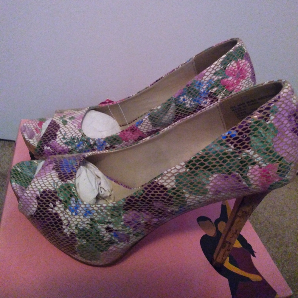 Floral Peep-Toe Heels